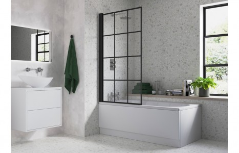 Single Straight Bath Screen - Matt Black Framed [PLUM104940]