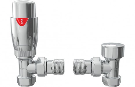 Round Thermostatic Chrome Radiator Valves - Angled [PLUM103021]