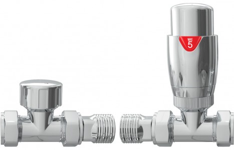 Round Thermostatic Chrome Radiator Valves - Straight [PLUM103022]