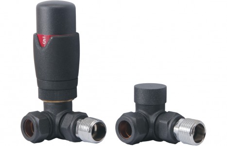 Round Thermostatic Anthracite Radiator Valves - Corner [PLUM104997]