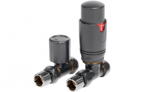 Round Thermostatic Anthracite Radiator Valves - Straight [PLUM104996]