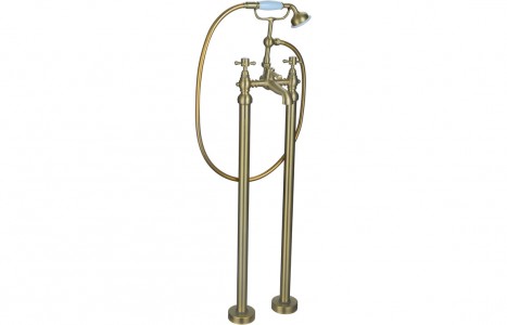 Bergamo Floor Standing Bath/Shower Mixer & Shower Kit - Brushed Brass [PLUM106804]