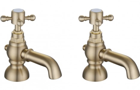 Bergamo Bath Pillar Taps - Brushed Brass [PLUM106799]