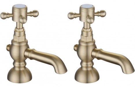 Bergamo Basin Pillar Taps - Brushed Brass [PLUM106800]