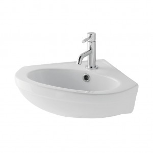 Eastbrook 26.0013 Dura Cloakroom Corner Basin 460mm with Fixings 1 Taphole White (Brassware NOT Included)