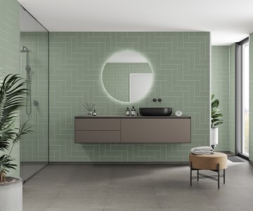 Fibo Urban Aqualock Wall Panel with Straight Herringbone Tile 2400 x 600mm Olive Green [T5206-M75]