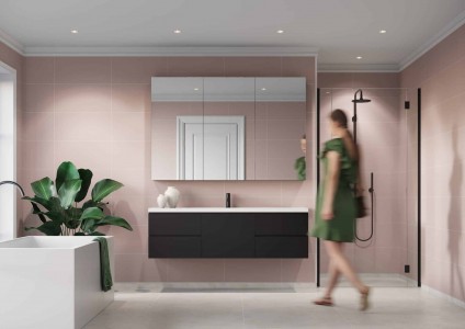 Fibo Contemporary Aqualock Wall Panel 2400 x 600mm (Tile Size 600 x 400mm) Dusky Pink [T5218-M6030]