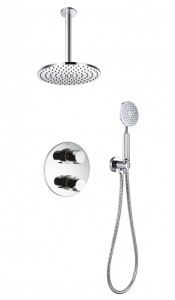 Flova AL2WPK1-U Allore 2-Outlet Thermostatic Shower Valve with Fixed Head and Hand Shower Kit Chrome