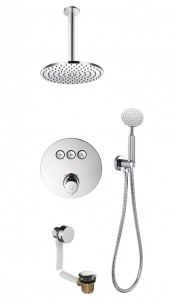 Flova AL3WPK1-V Allore GoClick Thermostatic 3-Outlet Shower Valve with Fixed Head/Hand Shower Kit & Bath Overflow Filler Chrome