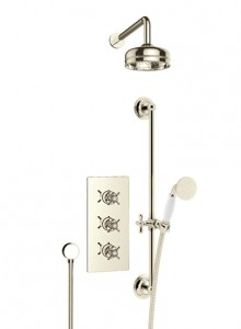 Heritage SDCDUAL06 Dawlish Recessed Shower with Premium Fixed Head Kit & Flexible Riser Kit Vintage Gold