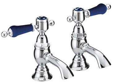 Heritage TGRBL00 Glastonbury Basin Pillar Taps Chrome with Midnight Blue Handles