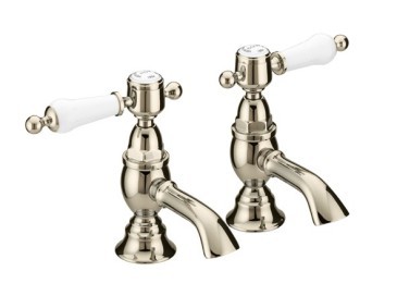 Heritage TGRG00 Glastonbury Basin Pillar Taps Vintage Gold with White Handles