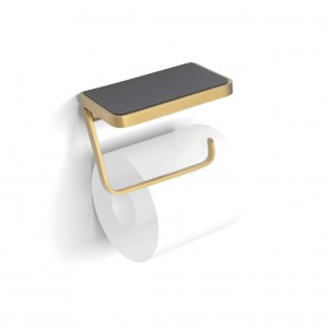 HiB ACTRHBB01 Atto Brushed Brass Toilet Roll Holder with Shelf & Anti-Slip Mat H100 x W140 x D80mm