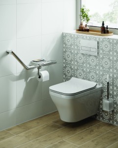 HiB PAM002 Angled Grab Rail with Toilet Roll Holder & Shelf (left) H350 x W730 x L100mm