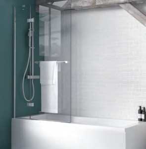 Kudos 4BASC2PI8L Inspire 2 Panel Inward Swing Bath Screen 1500 x 950mm with Towel Rail - 8mm Glass [LEFT HAND]