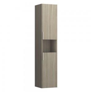 Laufen 26911102621 Base Tall Cabinet - 2x Left Hinged Door/1x Open Shelf & 2x Glass Shelves 335x350x1650mm Light Elm