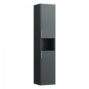Laufen 26911102661 Base Tall Cabinet - 2x Left Hinged Door/1x Open Shelf & 2x Glass Shelves 335x350x1650mm Traffic Grey