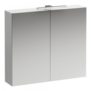 Laufen 4028221102611 Base Double Door Mirrored Cabinet with Light & Shaver Socket 800x700x180mm White Glossy