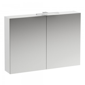 Laufen 4028721102601 Base Double Door Mirrored Cabinet with Light & Shaver Socket 1000x700x180mm White Matt