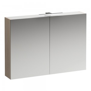 Laufen 4028721102621 Base Double Door Mirrored Cabinet with Light & Shaver Socket 1000x700x180mm Light Elm