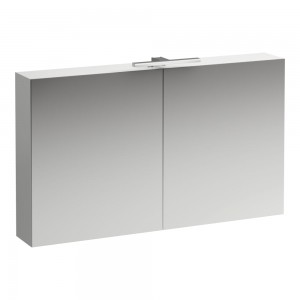 Laufen 4029221102601 Base Double Door Mirrored Cabinet with Light & Shaver Socket 1200x700x185mm White Matt
