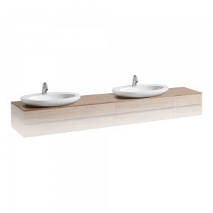 Laufen 4246040976301 Alessi Countertop with Cut-Out Left & Right for 2-Vanity Units 2400mm Noce Canaletto - Real Wood Veneer (Basin & Vanity Unit NOT Included)