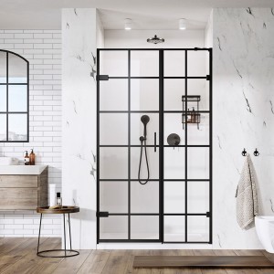 Roman Liberty Matt Black Grid In-Line Panel 800mm Alcove Fitting - Left Hand [TL1H8BGBL] [IN-LINE PANEL ONLY - DOOR NOT INCLUDED]