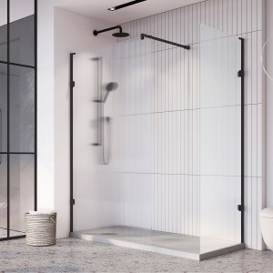 Roman Liberty Corner Wetroom Panel 1057mm Fluted Glass Matt Black [KLCP11FB] [WETROOM PANEL ONLY - BRACE BARS/FIXINGS NOT INCLUDED]