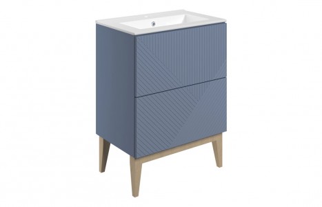 Liro Floor Standing Basin Unit (2 Drawer) 615mm with Basin (1TH) Matt Smoke Blue [PLUM108496]