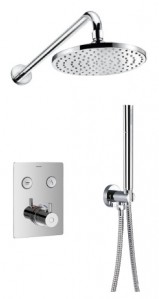 Flova LVT2WPK2-SQ-V Levo GoClick Square Thermostatic 2-Outlet Shower Valve with Fixed Head & Handshower Kit Chrome