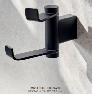 Miller 8440B Miami Swivel Robe Hook 95x25/145mm Matt Black