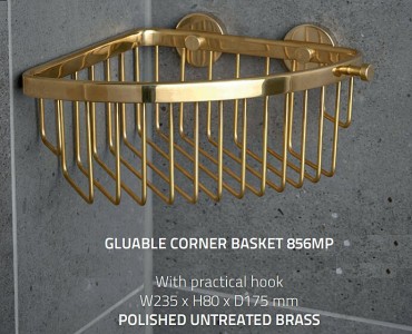 Miller 856MP Classic Fixable or Gluable Corner Basket 235x175mm Polished Brass (Adhesive Not Included)