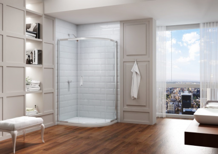 MERLYN MS83222L Series 8 Single Door Offset Quadrant 900 x 760mm with Shower Tray Left Hand Chrome Frame