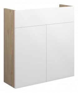 Adula Slim Basin Unit 600mm (2 Door) White Gloss (Oak Cabinet) [PLUM110405]