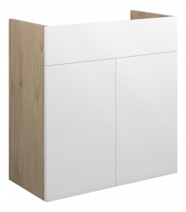 Adula Standard Basin Unit 600mm (2 Door) White Gloss (Oak Cabinet) [PLUM110408]