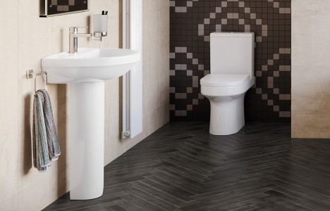 Lodi Ceramic Bathroom Set - Basin Pedestal WC Pan Cistern & Seat [PLUM108112]
