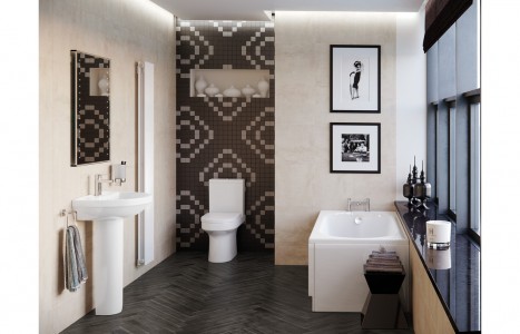 Lodi Full Bathroom Set inc. Bath with Black Fittings [PLUM108110]