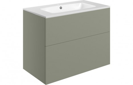 Sophia Wall Mounted Basin Unit (2 Drawer) 815mm with Basin (1TH) Matt Olive Green [PLUM106973]