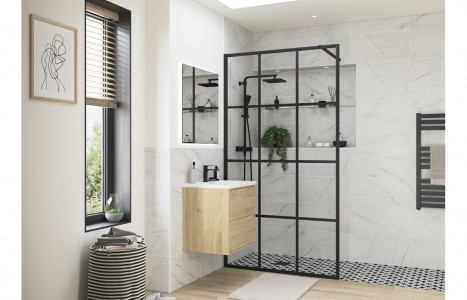 Imola 1000mm Matt Black Framed Wetroom Panel [PLUM96130]