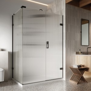 Roman Liberty 8 Hinged Door Fluted Glass for Corner Fitting Right Hand - Brushed Nickel [KL1HDRFRN] [IN-LINE & SIDE PANEL NOT INCLUDED]