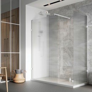 Roman Liberty Corner Wetroom Panel 957mm Fluted Glass Matt White [KLCP10FW] [WETROOM PANEL ONLY - BRACE BARS/FIXINGS NOT INCLUDED]