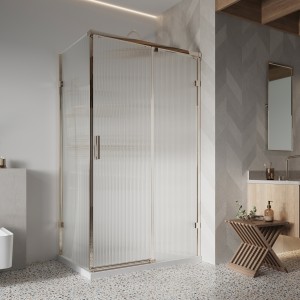 Roman Liberty 8 Fluted Glass Sliding One Door for 1200mm Corner Fitting- Left Hand Brushed Brass [KT1D12FLCBR] [DOOR SYSTEM ONLY SIDE PANEL NOT INCLUDED]