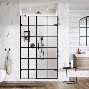 Roman Liberty Matt Black Grid In-Line Panel 760mm Alcove Fitting - Right Hand [TL1H76BGBR] [IN-LINE PANEL ONLY - DOOR NOT INCLUDED]
