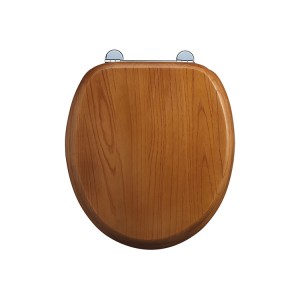 Burlington S11 Wooden Toilet Seat & Cover Golden Oak with Chrome Hinges