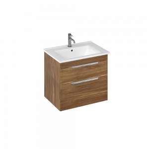 Britton S65DDC Shoreditch 650mm Wall Mounted Vanity Unit with Double Drawer Caramel (Basin & Brassware NOT Included)