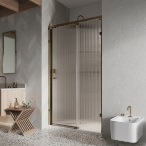 Roman Liberty 8 Fluted Glass Sliding One Door for 1200mm Alcove Fitting - Left Hand Brushed Brass [KT1D12FLBR]