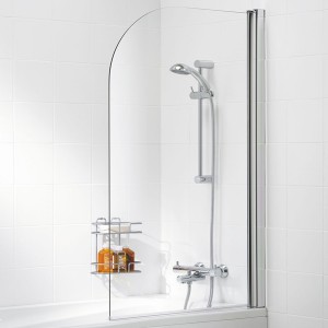 Lakes SS22S Classic 6mm Curved Bath Screen with Towel Rail 975x1400mm Polished Silver Frame