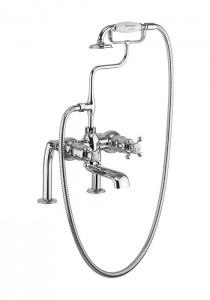 Burlington Tay Deck Mounted Bath Shower Mixer with Hose and Handset - chrome/white [T2DB]
