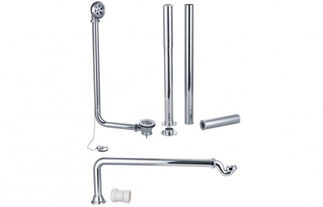 Exposed Bath Plug & Chain Waste With Pipe Shrouds - Chrome [PLUM4153]