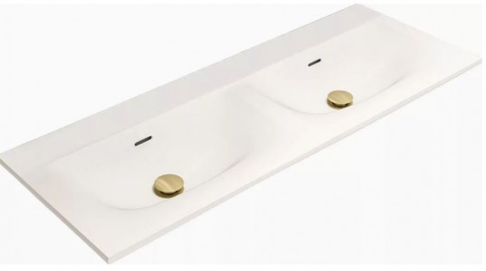 Tissino Cellini Solid Surface Double Wash Basin (No Tapholes) 1200 x 460mm White [TCL-105]